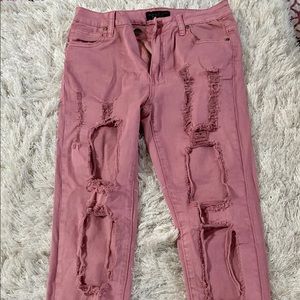 Fushia Distressed Jeans